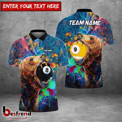 Besfrend  Billiards Ball 8  9 Pool Bear Pattern Personalized Name 3D Shirt