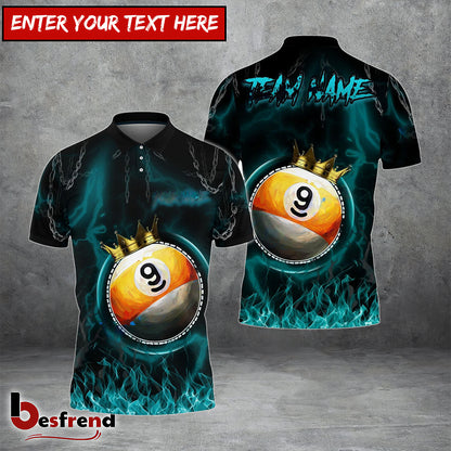 Besfrend  Billiards Ball 9 Chain King Personalized Name Team Name Unisex Shirt  4 Colors