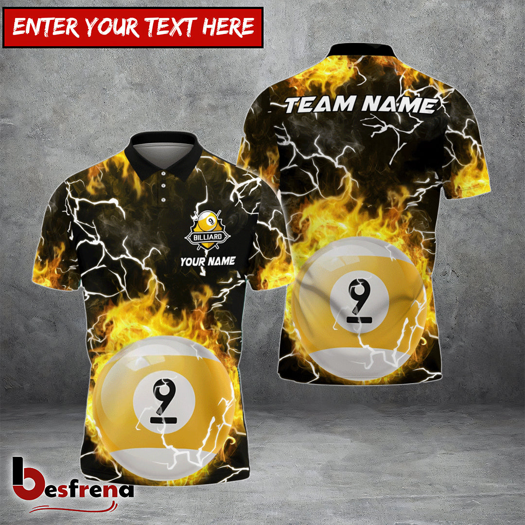Besfrend  Billiards Ball 9 Fire Colorful Rays Of Light Premium Personalized Name Team Name Unisex Shirt  6 Colors