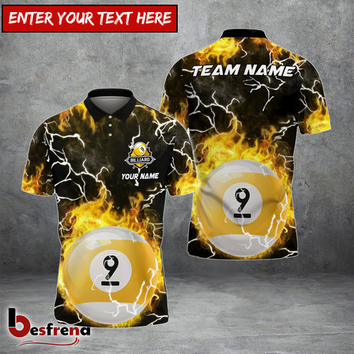 Besfrend  Billiards Ball 9 Fire Colorful Rays Of Light Premium Personalized Name Team Name Unisex Shirt  6 Colors