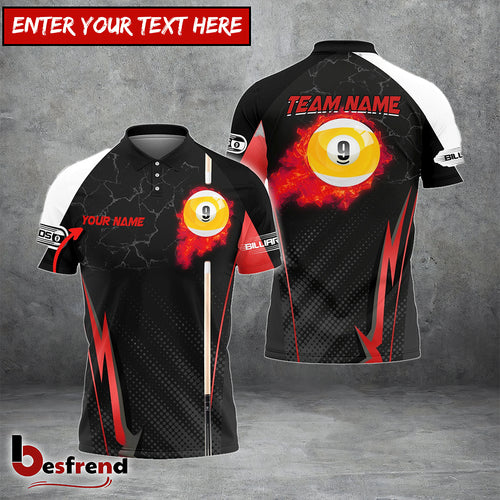 Besfrend  Billiards Ball 9 Fire Cue Personalized Name Team Name Unisex Shirt  4 Colors