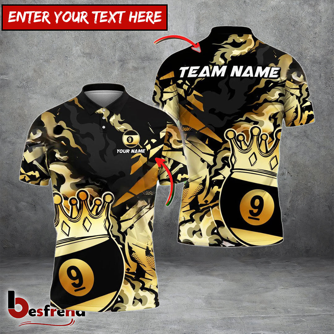 Besfrend  Billiards Ball 9 King Crown Golden Pattern Personalized Name  Team Name Shirt 4 Colors