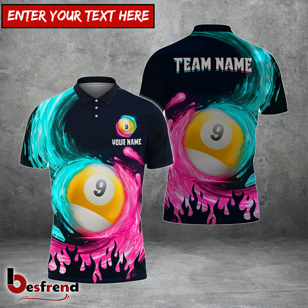 Besfrend  Billiards Ball 9 Spinning Paint Personalized Name Team Name Unisex Shirt  4 Colors