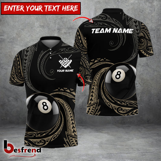 Besfrend  Billiards Ball Maori Polynesian Tattoo Personalized Name Team Name Unisex Shirt