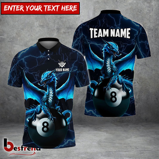 Besfrend  Billiards Blue Dragon Personalized Name Team Name Unisex Shirt