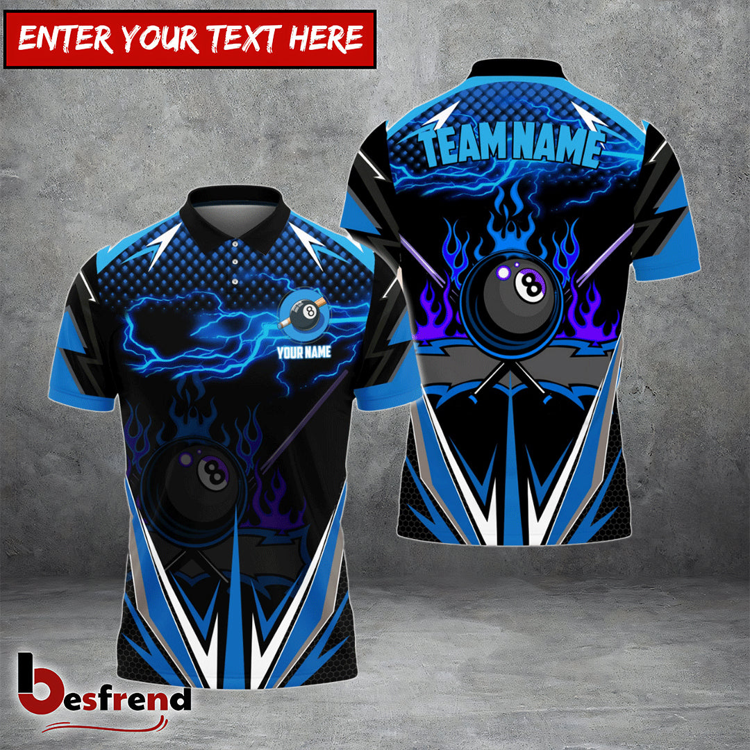 Besfrend  Billiards Blue Fire Personalized Name Team Name Unisex Shirt