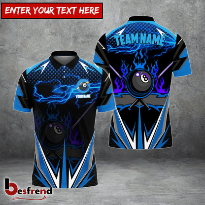 Besfrend  Billiards Blue Fire Personalized Name Team Name Unisex Shirt