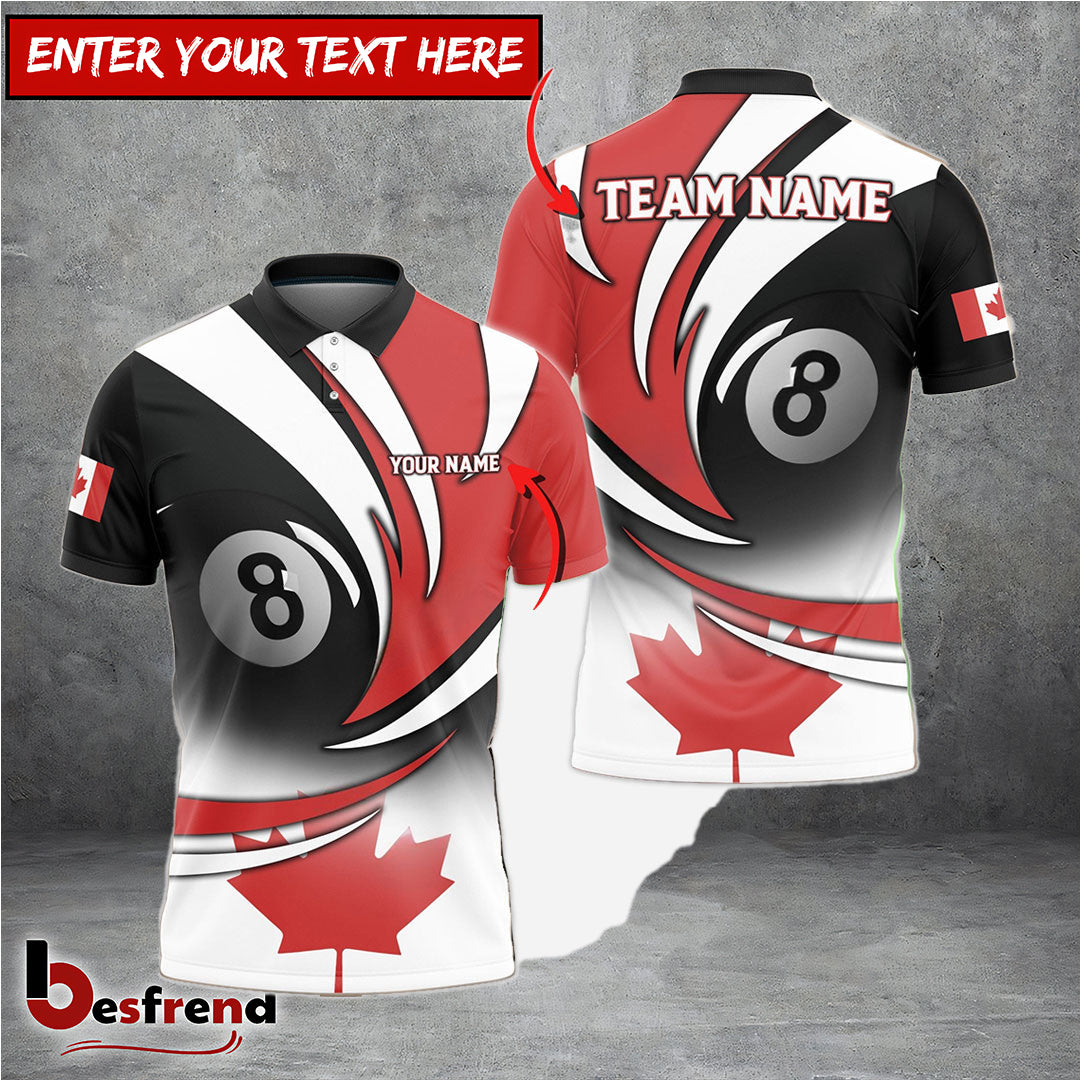 Besfrend  Billiards Canada Flag Personalized Name Team Name Unisex Shirt  3 Colors