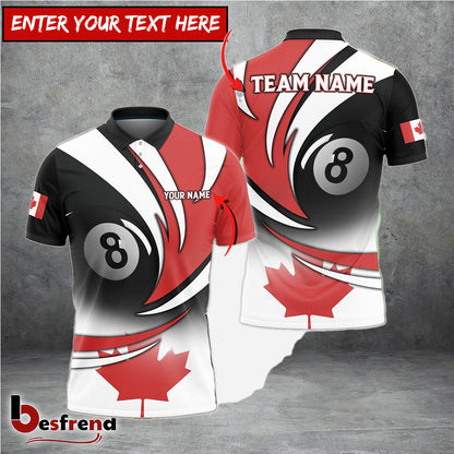 Besfrend  Billiards Canada Flag Personalized Name Team Name Unisex Shirt  3 Colors