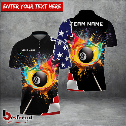 Besfrend  Billiards Colorful Paint USA Flag Personalized 3D Shirt