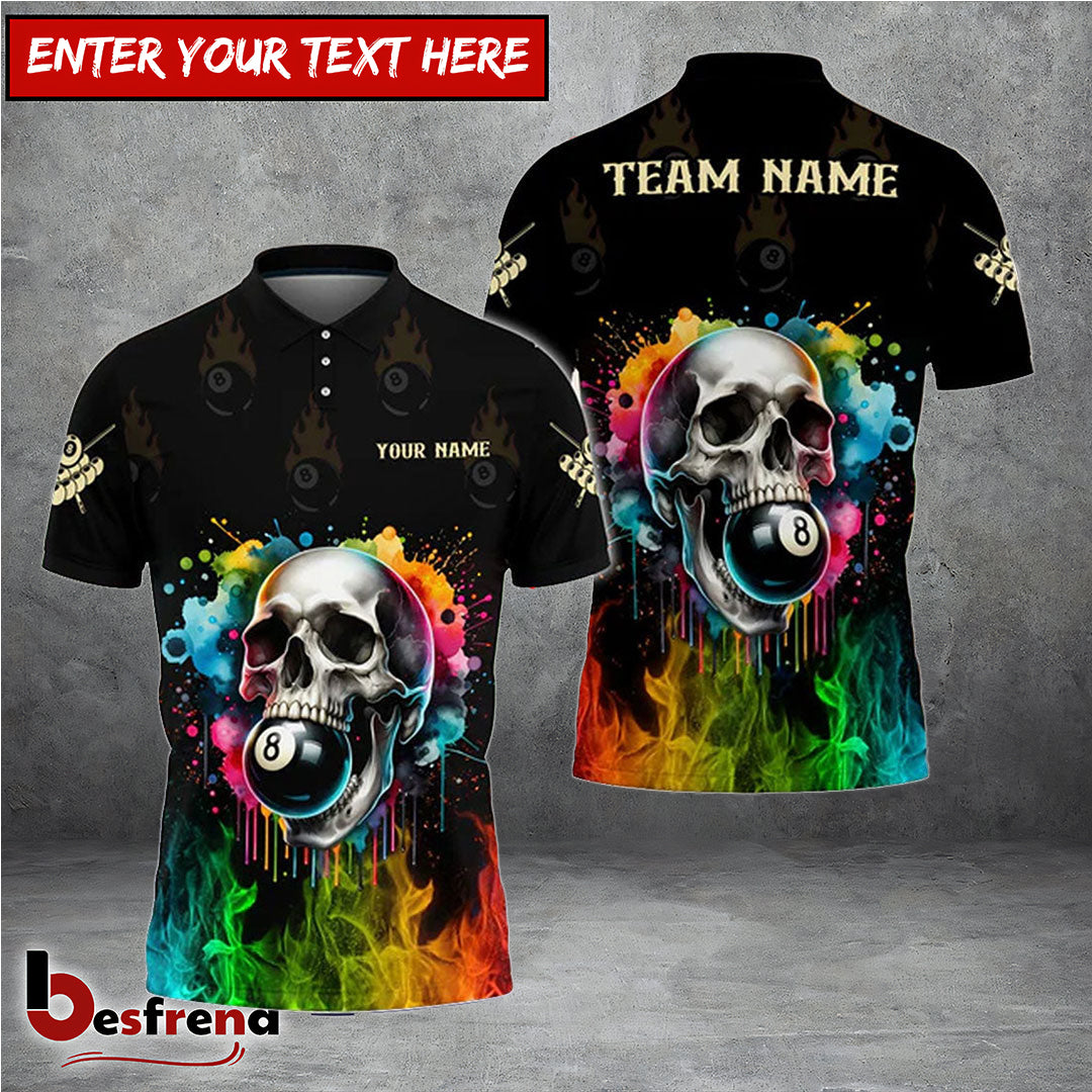 Besfrend  Billiards Colorful Skull Personalized Name Team Name Unisex Shirt