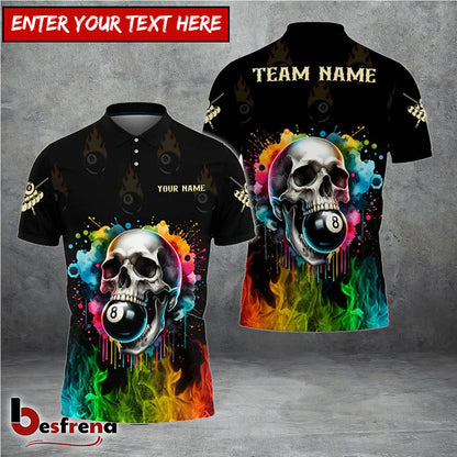 Besfrend  Billiards Colorful Skull Personalized Name Team Name Unisex Shirt