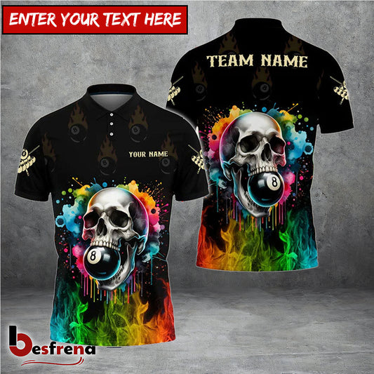Besfrend  Billiards Colorful Skull Personalized Name Team Name Unisex Shirt