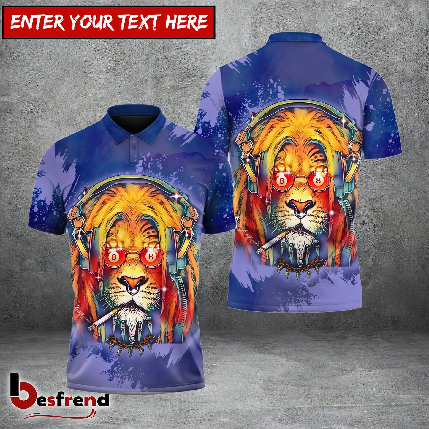Besfrend  Billiards Cosmic DJ Lion Custom Name Team Name 3D Shirt