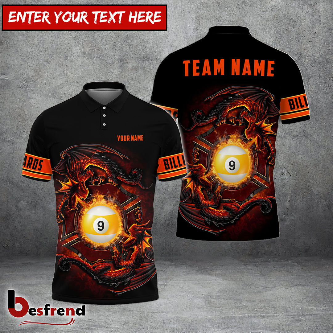 Besfrend  Billiards Dragon Fire 9ball Personalized Name Team Name Shirt