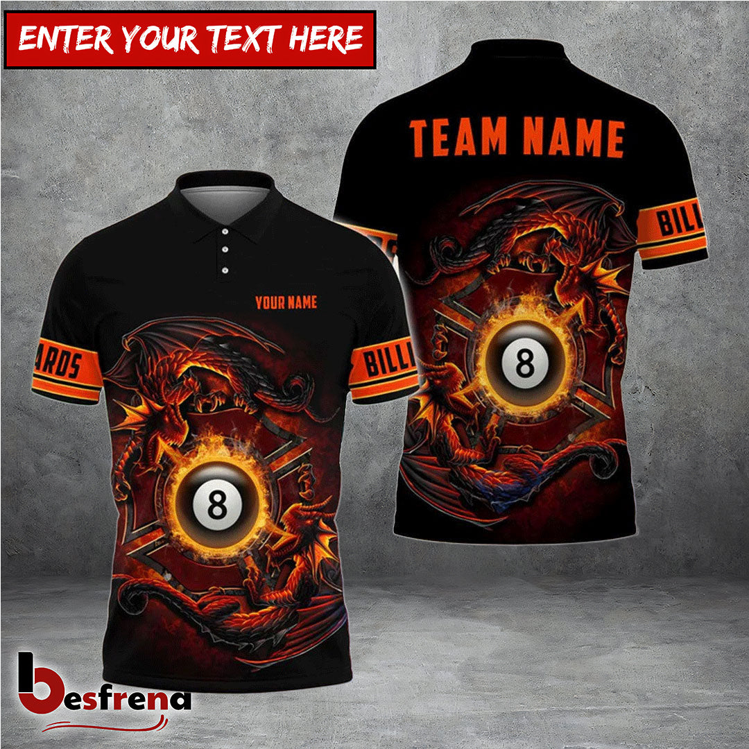 Besfrend  Billiards Dragon Fire Personalized Name Team Name Shirt