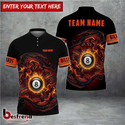Besfrend  Billiards Dragon Fire Personalized Name Team Name Shirt
