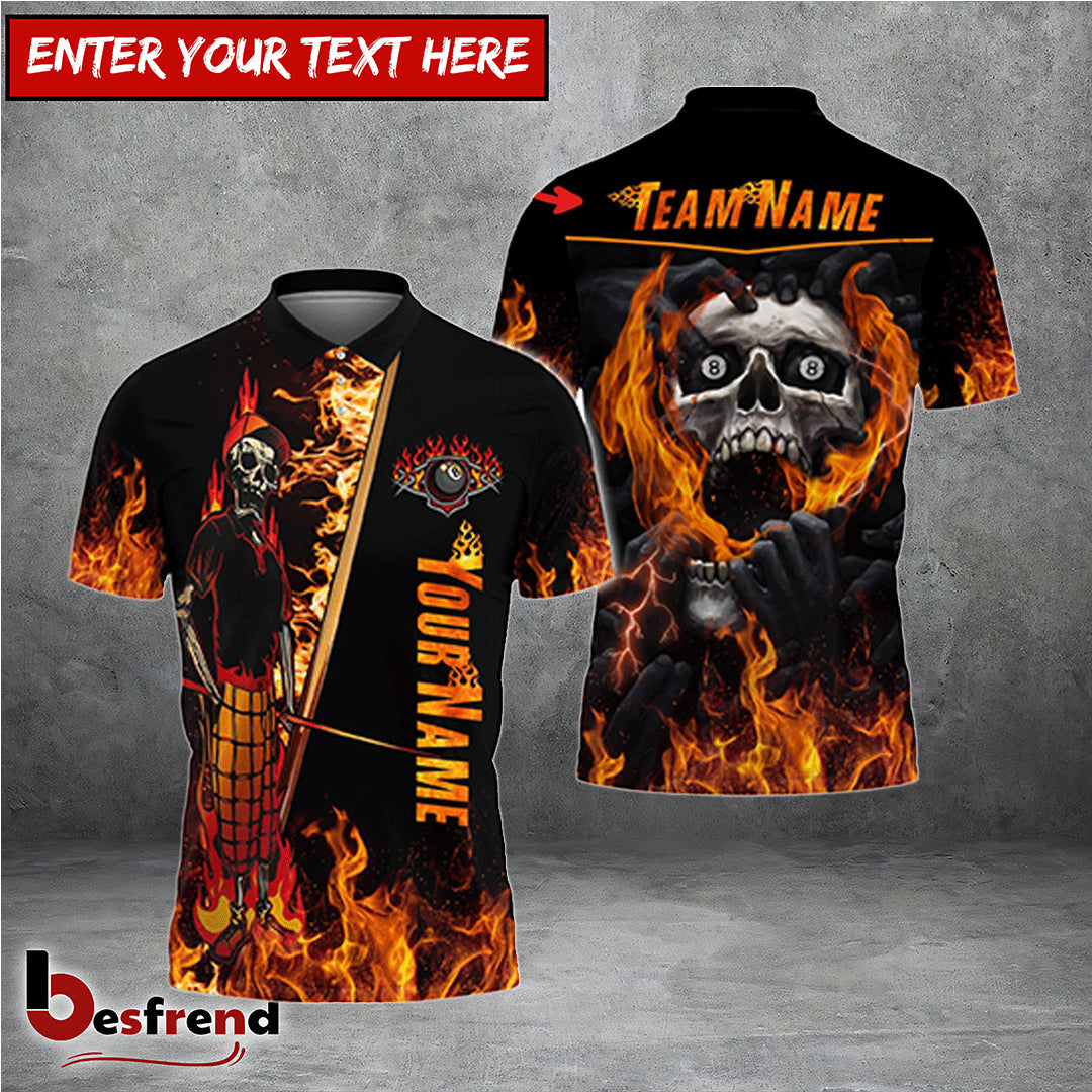 Besfrend  Billiards Fire Skull Personalized Name 3D Shirt