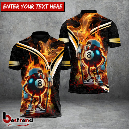 Besfrend  Billiards Flaming 8 Ball Cool Custom Name Team Name 3D Shirt