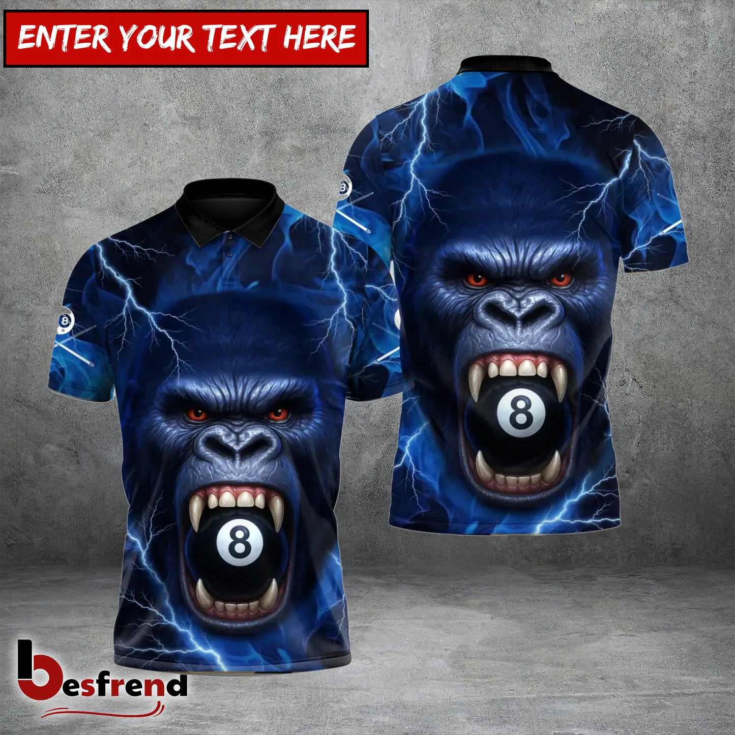 Besfrend  Billiards Gorilla 8Ball Fury Custom Name Team Name 3D Shirt