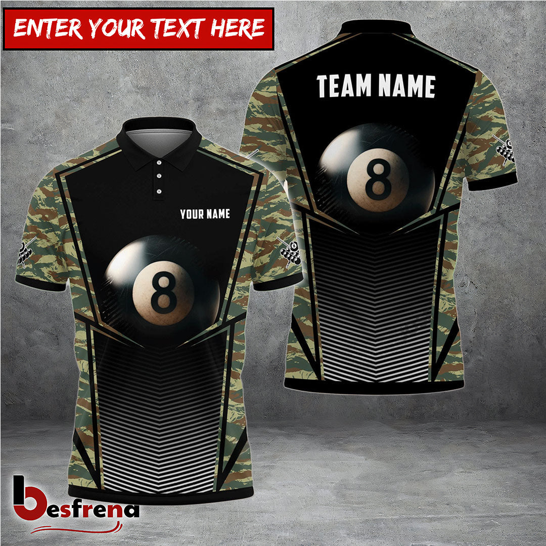 Besfrend  Billiards Green Camo Personalized Name Team Name Unisex Shirt