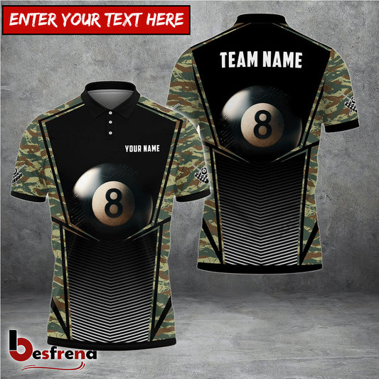 Besfrend  Billiards Green Camo Personalized Name Team Name Unisex Shirt