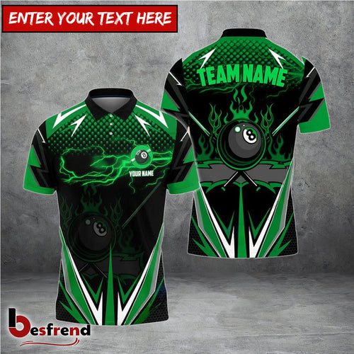 Besfrend  Billiards Green Fire Personalized Name Team Name Unisex Shirt