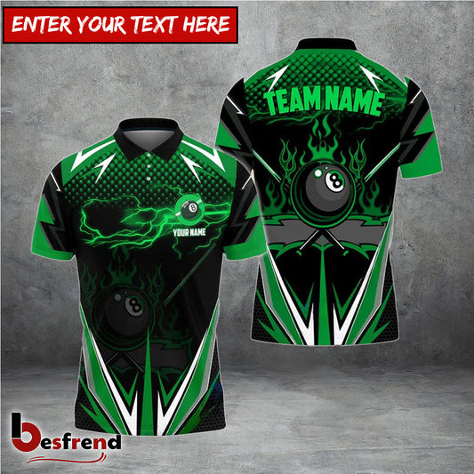 Besfrend  Billiards Green Fire Personalized Name Team Name Unisex Shirt