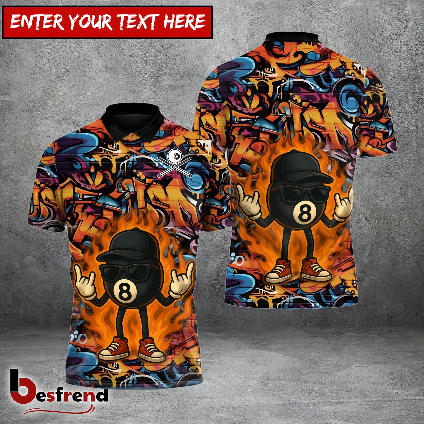 Besfrend  Billiards HipHop 8 Ball Fire Custom Name Team Name 3D Shirt