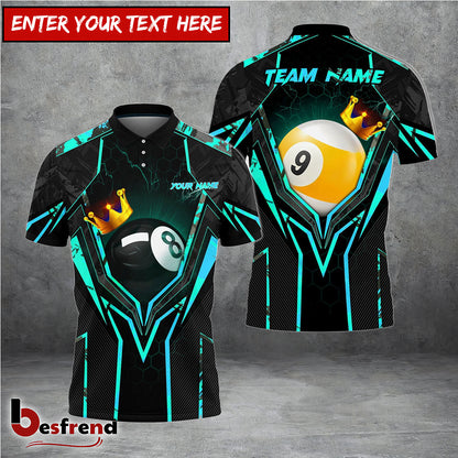 Besfrend  Billiards King 8 Ball  9 Ball Personalized Name Team Name Unisex Shirt  4 Colors