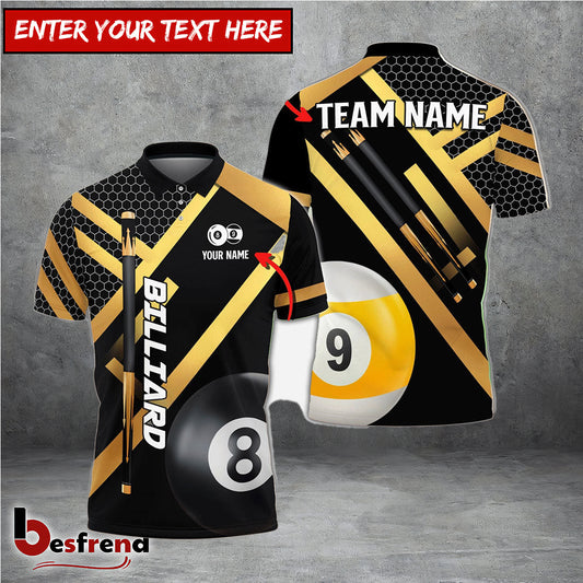 Besfrend  Billiards Metalic Style Personalized Name Team Name Unisex Shirt  6 Colors