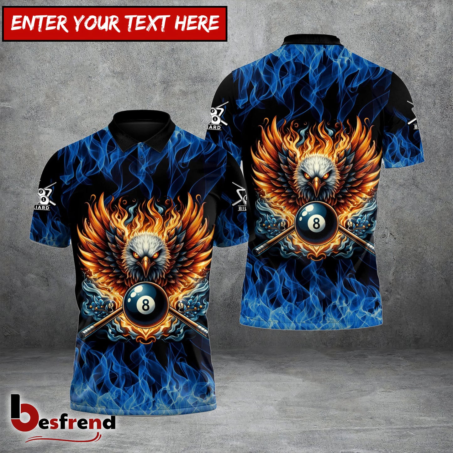 Besfrend  Billiards Phoenix Eagle 8 Ball Pool Custom Name Team Name 3D Shirt 4 Colors