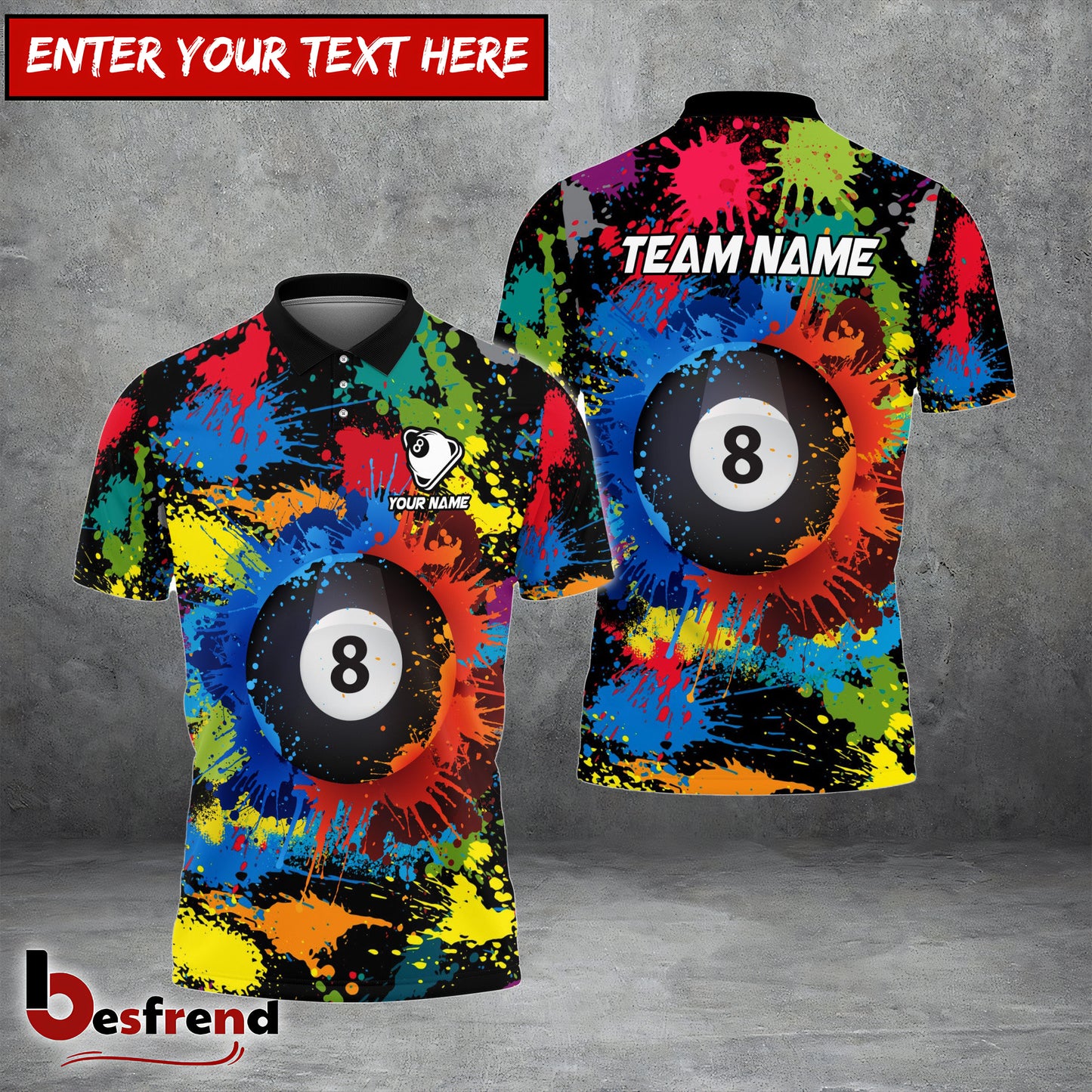 Besfrend  Billiards Pool 8 Ball Graffiti Custom Name Team Name Shirt