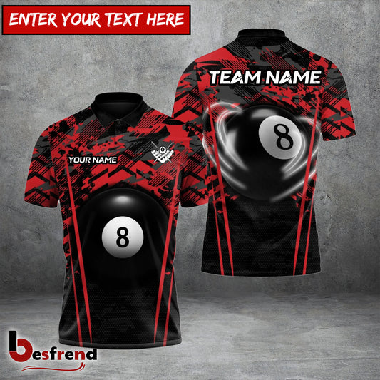 Besfrend  Billiards Pool 8 Crimson Cue Clash Personalized Name Team Name Shirt 4 Colors