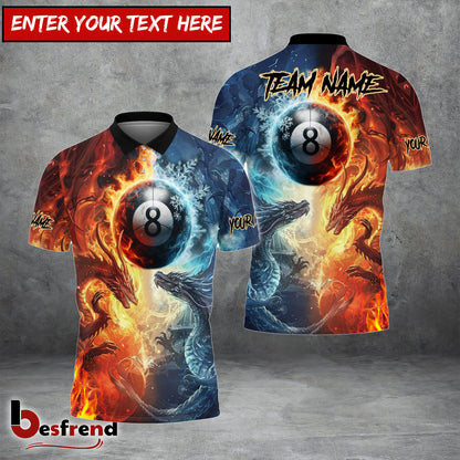 Besfrend  Billiards Pool 8 Dragon Fire Water Personalized Name 3D Shirt