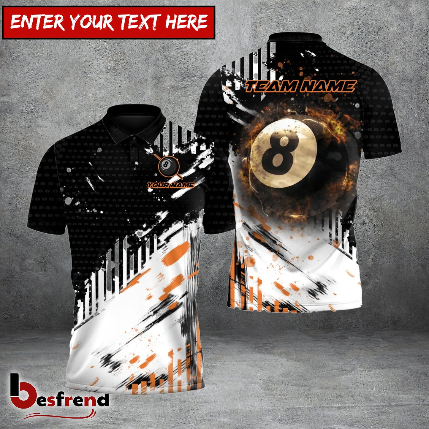 Besfrend  Billiards Powerstrike Ball 8 Customized Name Team Name 3D Shirt 4 Colors