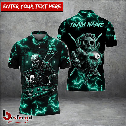 Besfrend  Billiards Skull Fire Personalized Name Team Name Shirt 5 Colors