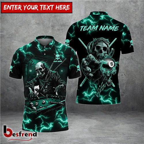 Besfrend  Billiards Skull Fire Personalized Name Team Name Shirt 5 Colors