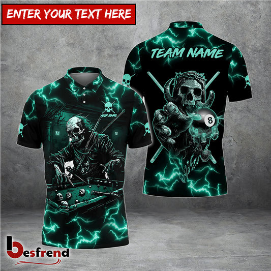 Besfrend  Billiards Skull Fire Personalized Name Team Name Shirt 5 Colors