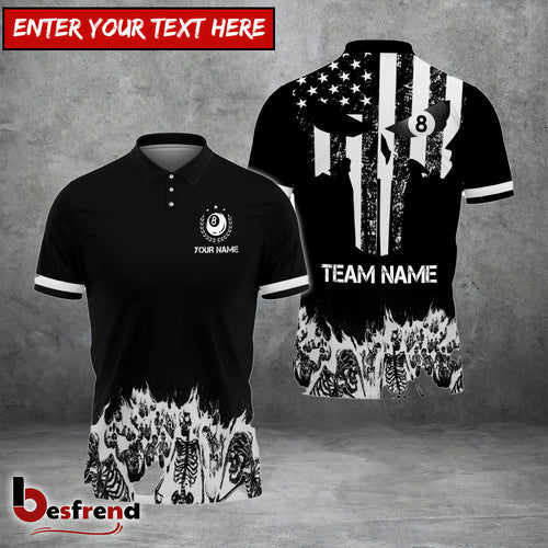 Besfrend  Billiards Skull Skeletons Personalized Name Team Name Shirt