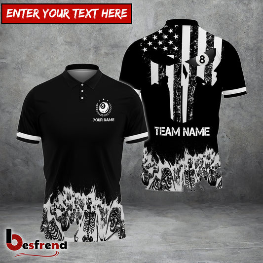 Besfrend  Billiards Skull Skeletons Personalized Name Team Name Shirt
