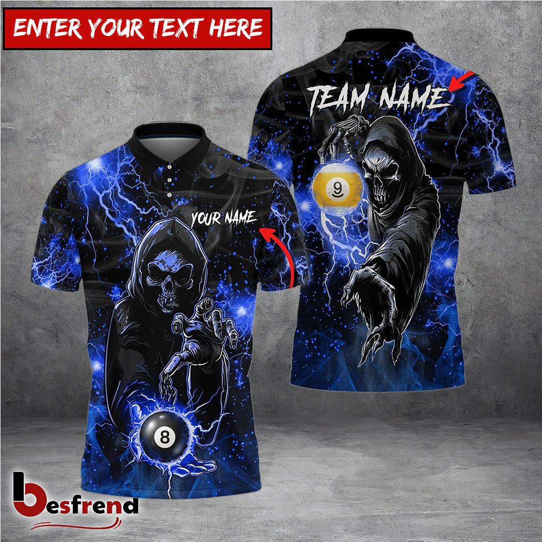Besfrend  Billiards Thunder Skull Personalized Name Team Name Unisex Shirt  6 Colors
