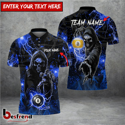 Besfrend  Billiards Thunder Skull Personalized Name Team Name Unisex Shirt  6 Colors