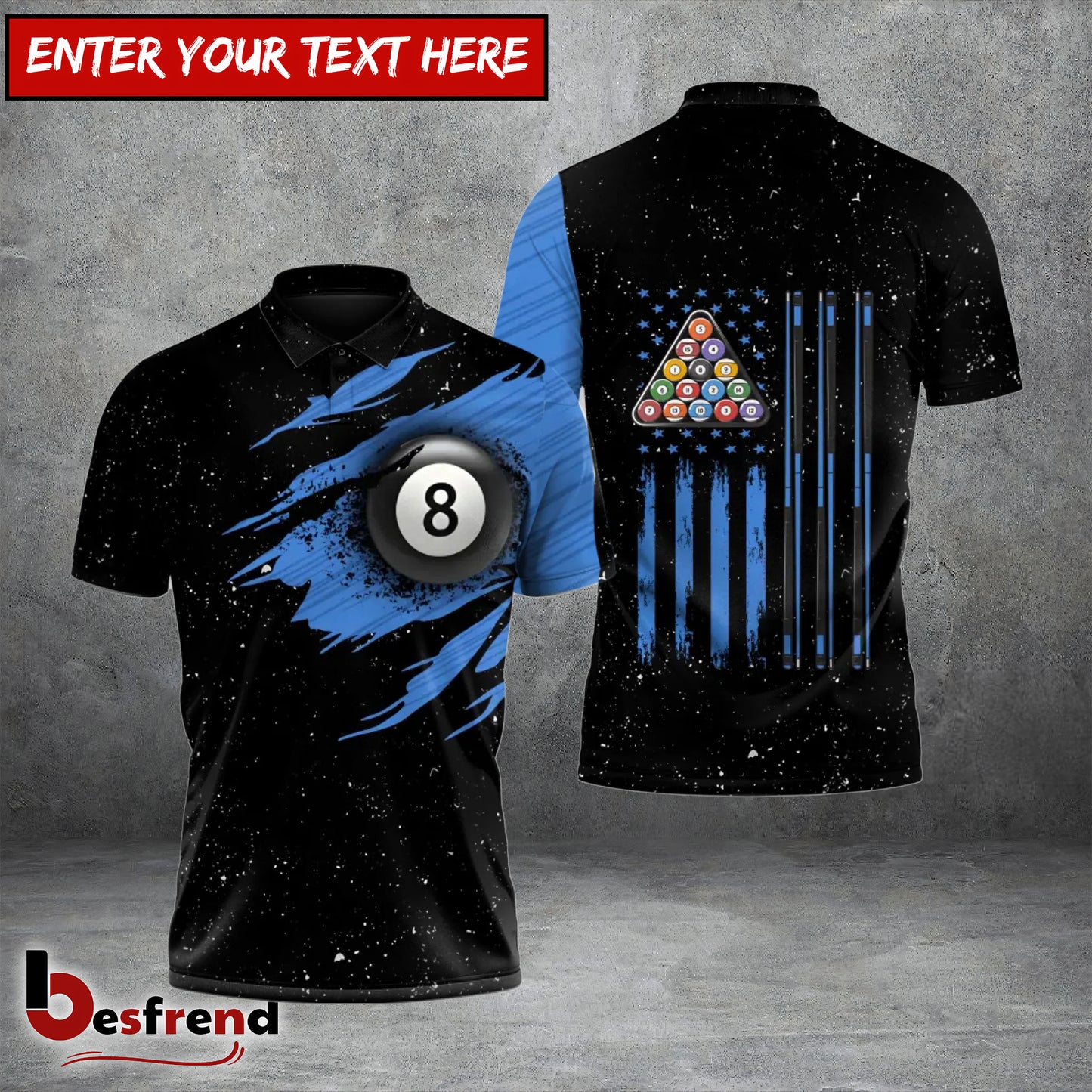 Besfrend  Billiards USA Flag Blue 3D Shirt