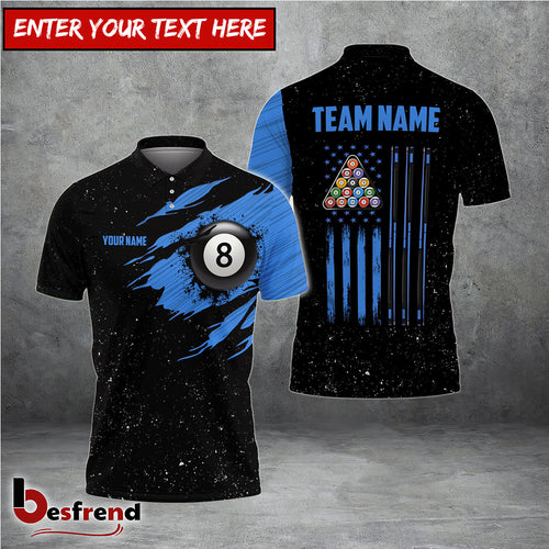 Besfrend  Billiards USA Flag Blue Personalized Shirt