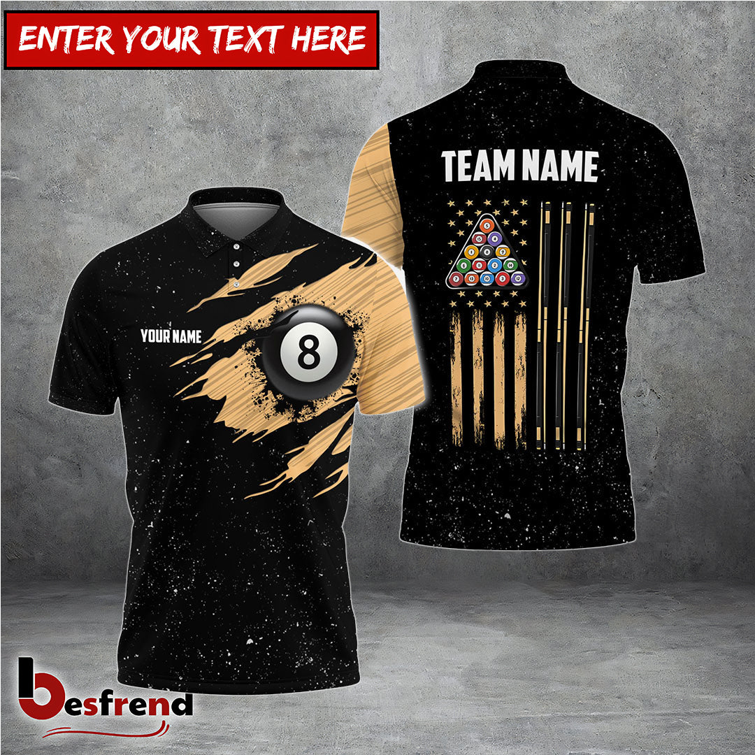 Besfrend  Billiards USA Flag Golden Personalized Shirt