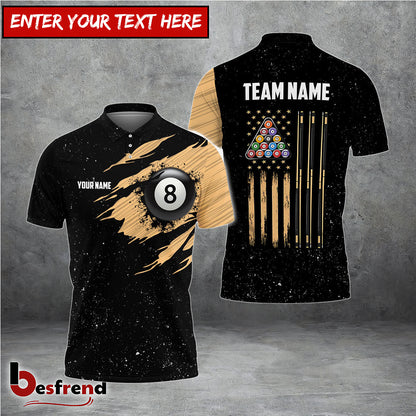 Besfrend  Billiards USA Flag Golden Personalized Shirt