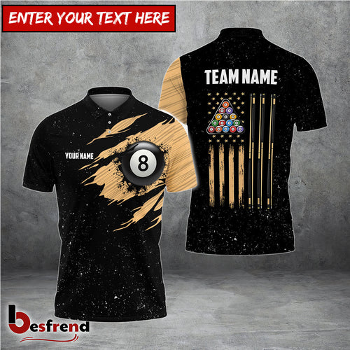 Besfrend  Billiards USA Flag Golden Personalized Shirt