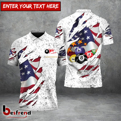 Besfrend  Billiards USA Flag White 3D Shirt