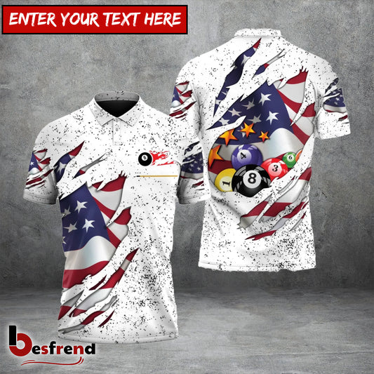 Besfrend  Billiards USA Flag White 3D Shirt